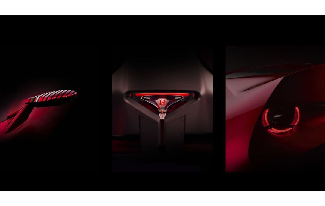 Alfa Romeo Cuorerosso — detale: lusterko, atrapa chłodnicy, reflektor