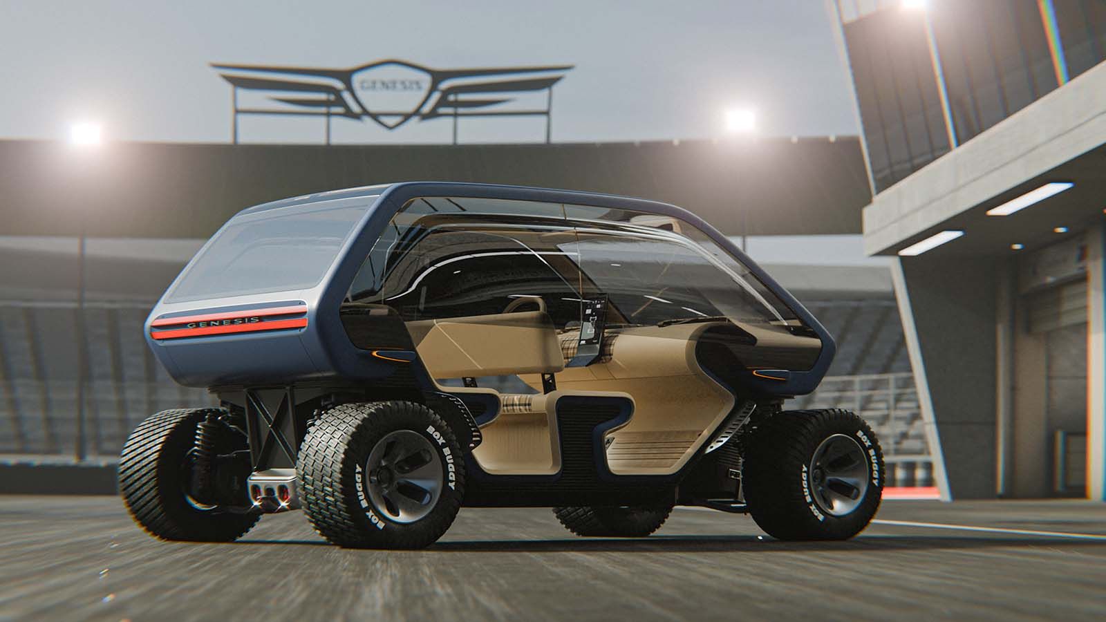 Genesis Box Buggy — bok, otwarta konstrukcja z niezależnym napędem kół e-Corner