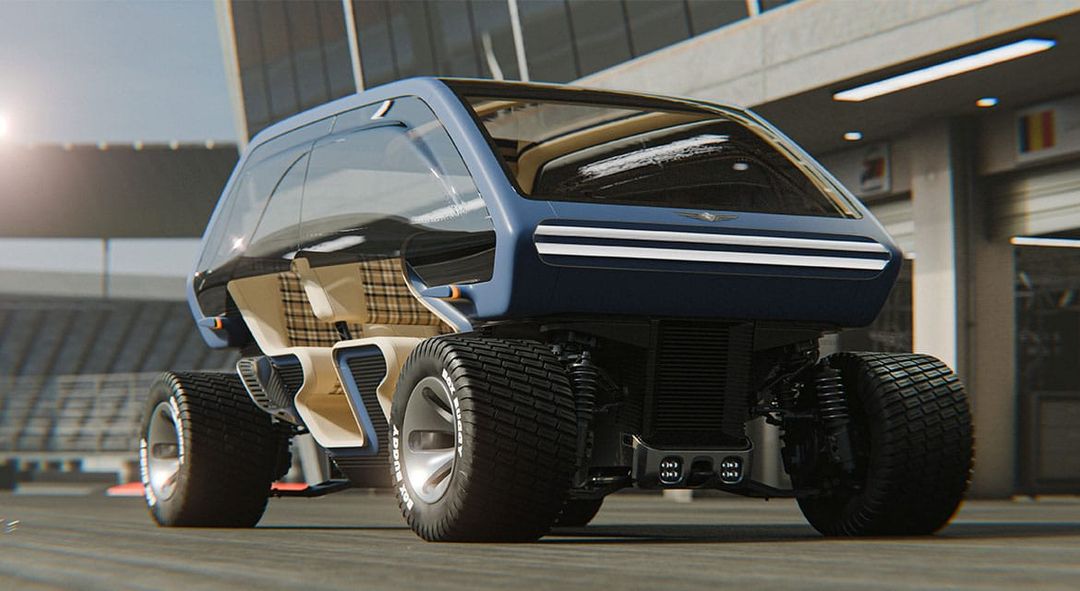 Genesis Box Buggy — dynamiczny przód/3-4 na torze w Le Mans, pod trybunami stadionu