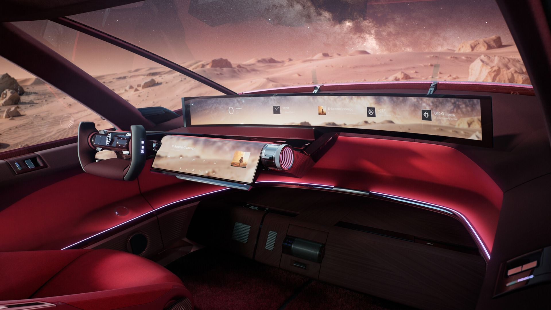 Renault E-Space Concept — wnętrze, kokpit z ekranami