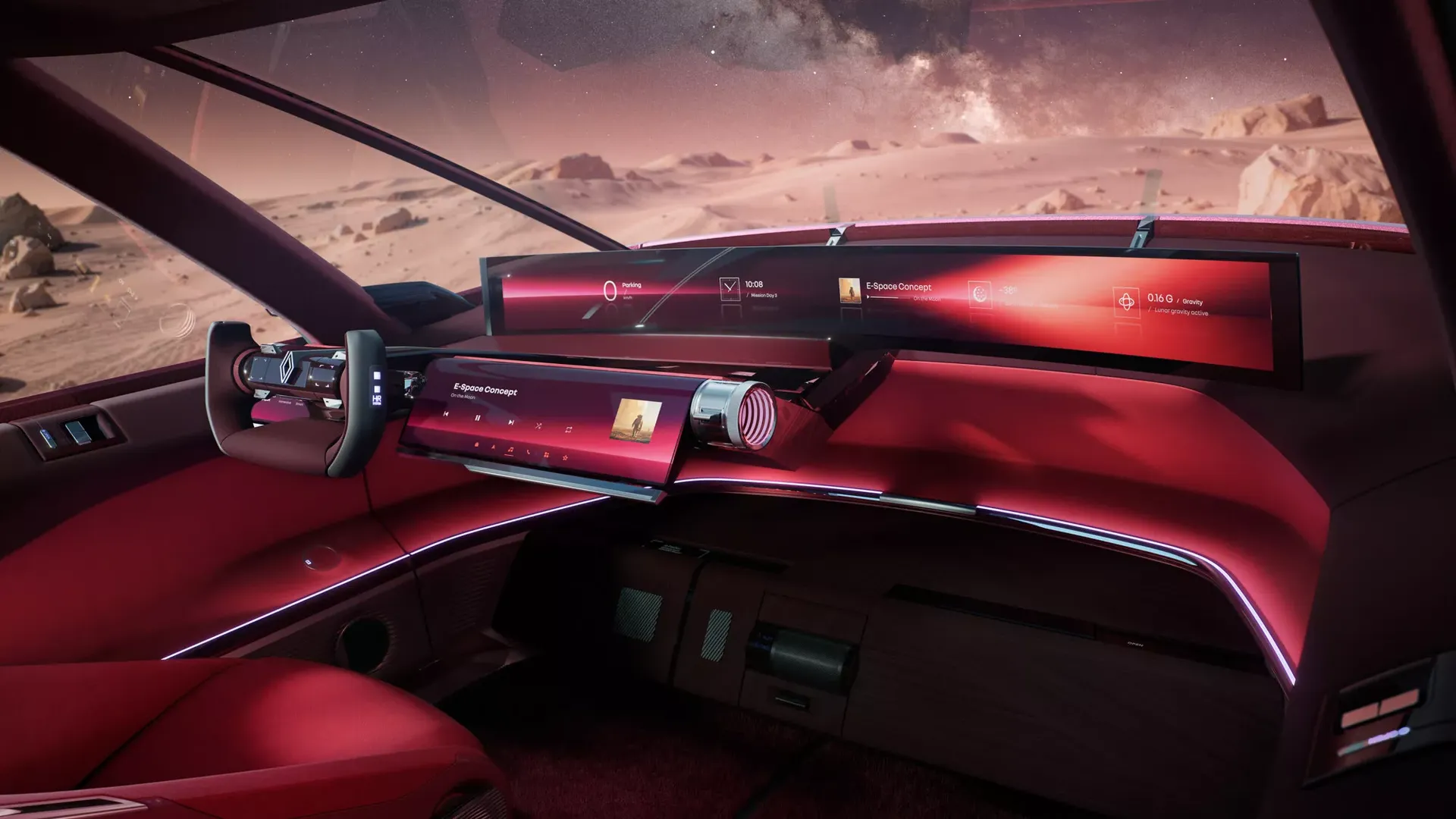 Renault E-Space Concept — wnętrze, kokpit z ekranami